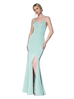 Cinderella Divine NWT Seafoam Blue Spaghetti Strap Formal Gown With Slit Size 8